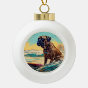 Boule En Céramique Peinture de Surf sur la Plage de Bullmastiff