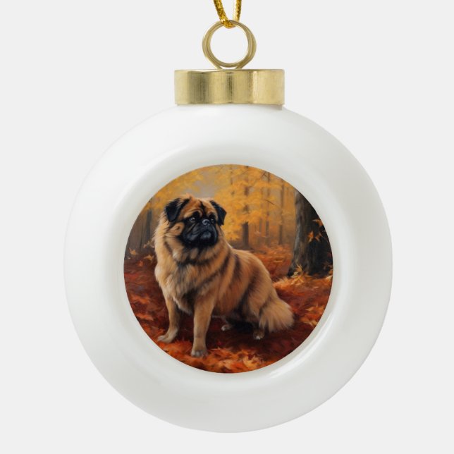 Boule En Céramique Pekingese à l'automne Feuilles automne Inspire (Devant)