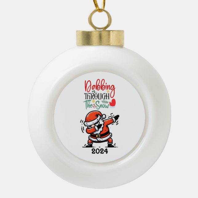 Boule En Céramique Père Noël Dabbing À Travers La Neige (Devant)