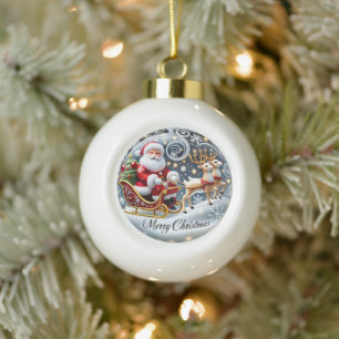 Boule En Céramique Père Noël Grand Sleigh Ride" - Noël classique