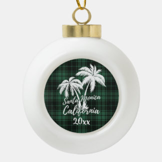 Boule En Céramique Père Noël Monica Beach California Palm Green Plaid