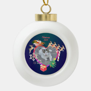 Boule En Céramique Père Noël Reindeer Photo Coeur Cadre en céramique