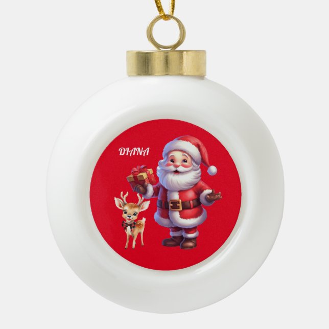 BOULE EN CÉRAMIQUE PÈRE NOËL & REINDEER SNOWFLAKE ORNAMENT (Devant)
