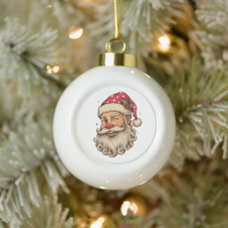 Boule En Céramique Père Noël Rétro Clin d'Œil Visage Barbe Bouclée No