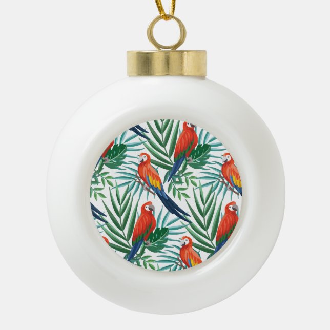 Boule En Céramique Perroquets tropicaux : Palmier luxuriant sans tran (Devant)