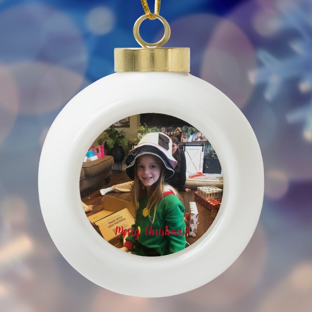 Boule En Céramique PERSONNALISER/Ajouter votre photo (Upload a Photo...Christmas Photo Ball With Merry Christmas In Script Writing,)