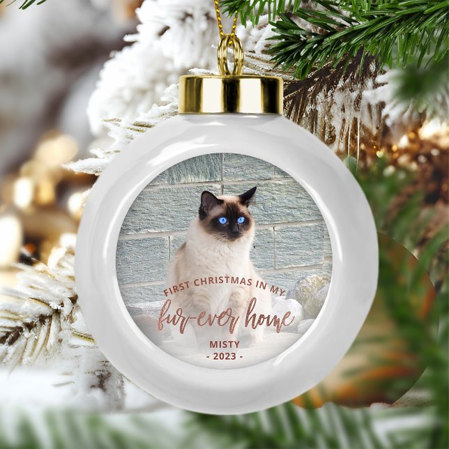 Boule En Céramique Pet Photo First Christmas Forever Accueil Rose Gol (Créateur téléchargé)