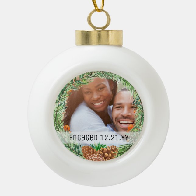 Boule En Céramique PHOTO BAUBLE - Premier Noël marié ou engagé (Devant)