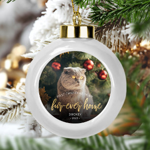 Boule En Céramique Photo d'animal Premier Noël Maison pour toujours O