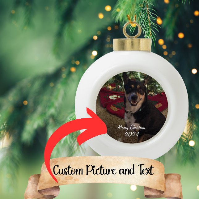 Boule En Céramique Photo personnalisable Noël en céramique Ornament (Créateur téléchargé)