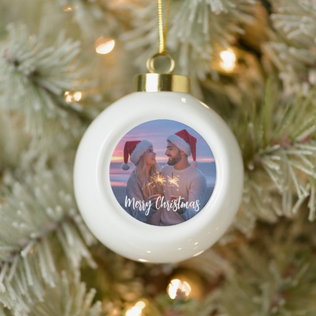 Boule En Céramique Photo personnalisée et texte Noël 2025 personnalis (Arbre)