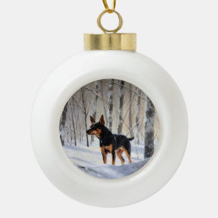 Boule En Céramique Pinscher miniature Laissez tomber la neige Noël