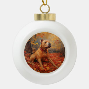 Boule En Céramique Pitbull à l'automne Feuilles automne Inspiration