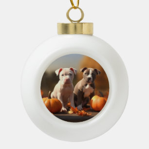 Boule En Céramique Pitbull Chiot Automne Citrouille de plaisir