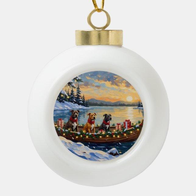 Boule En Céramique Pitbull Christmas Boat Holiday (Devant)