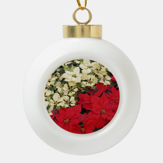 Boule En Céramique Poinsettias blanches et rouges I Holiday Floral (Devant)