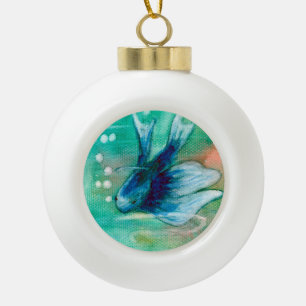 Boule En Céramique Poissons noirs d'encre bleus de Betta