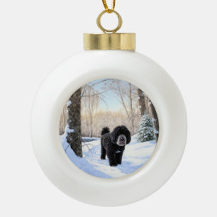 Boule En Céramique Portugais Water Dog Laisser neiger Noël