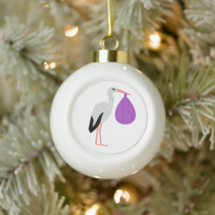 Boule En Céramique Premier Noël bébé cigogne genre neutre Violet