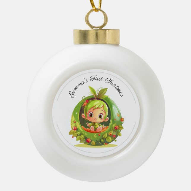 Boule En Céramique Premier Noël de bébé fée personnalisé (Devant)