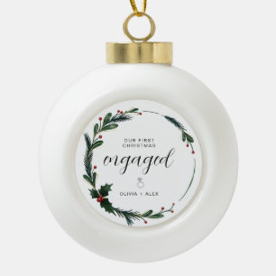 Boule En Céramique Premier Noël de fiançailles Cadeau de couple perso