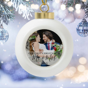 Boule En Céramique Premier Noël en tant que photo de M. et Mme