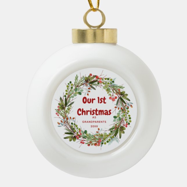 Boule En Céramique Première Noël d'Élégante couronne (Devant)