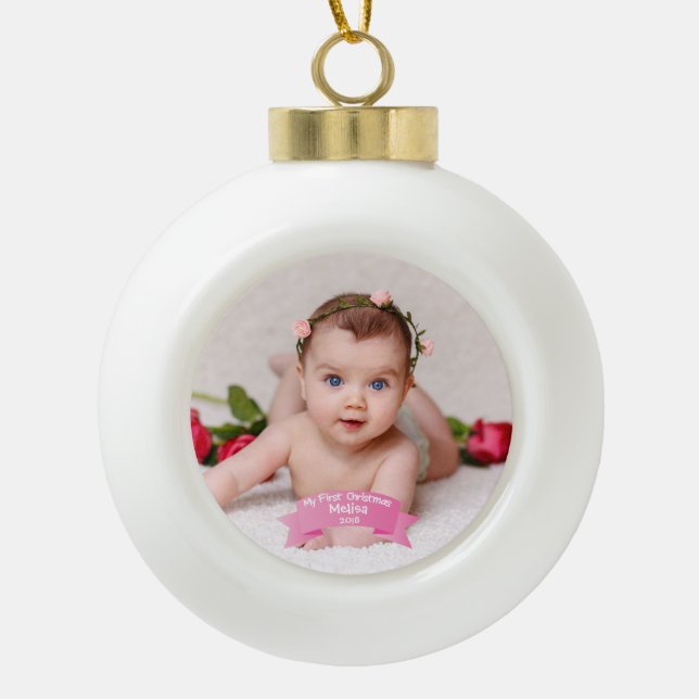 Boule En Céramique Première photo de Noël de bébé (Devant)