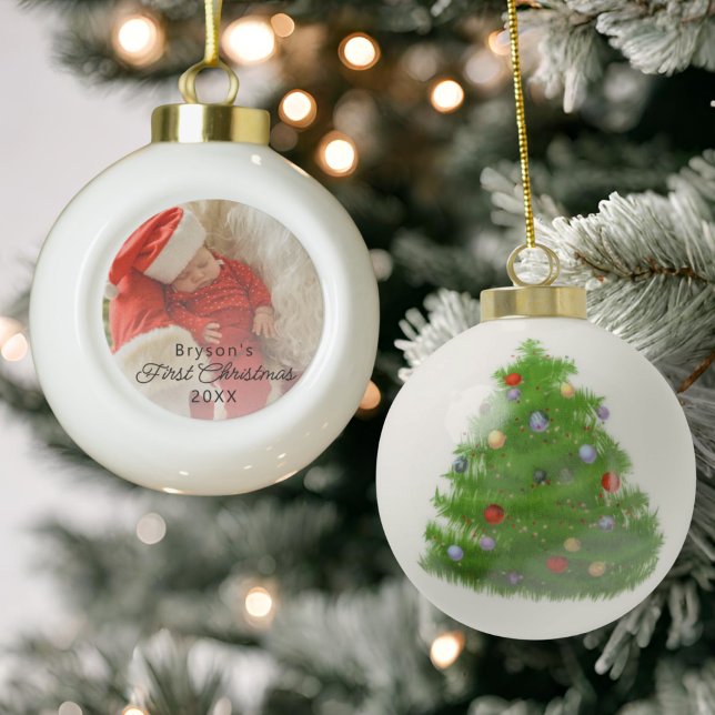 Boule En Céramique Première photo de Noël du bébé personnalisé modern (Créateur téléchargé)