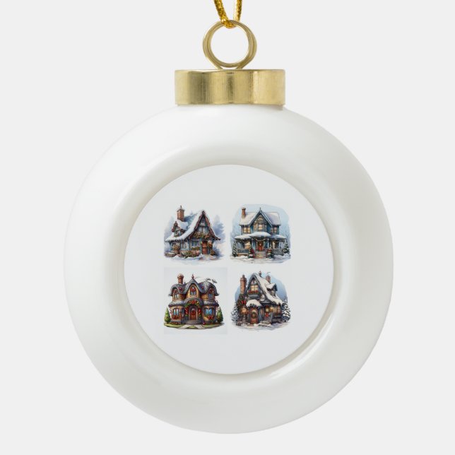 Boule En Céramique Premiers Noël Belles maisons de Noël Designs (Devant)