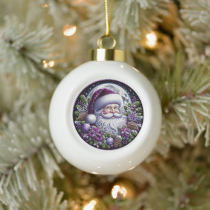 Boule En Céramique Purple Poinsettia Père Noël Enchantant Noël