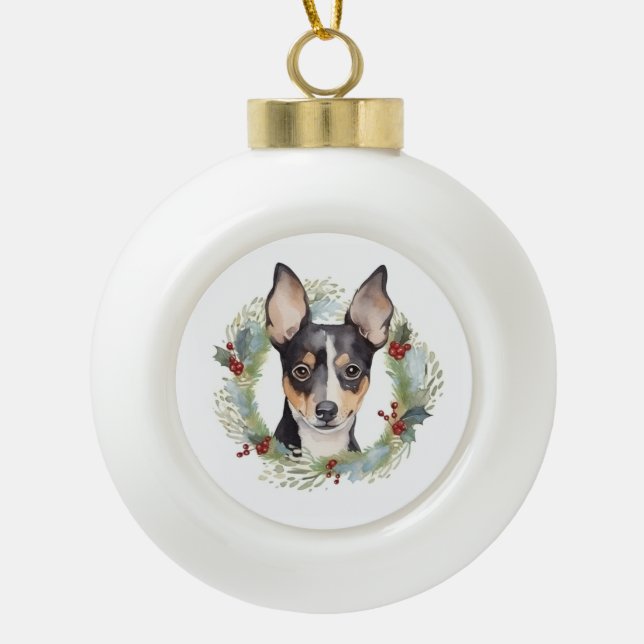 Boule En Céramique Rat Terrier Fête de Noël Wreath Pup (Devant)