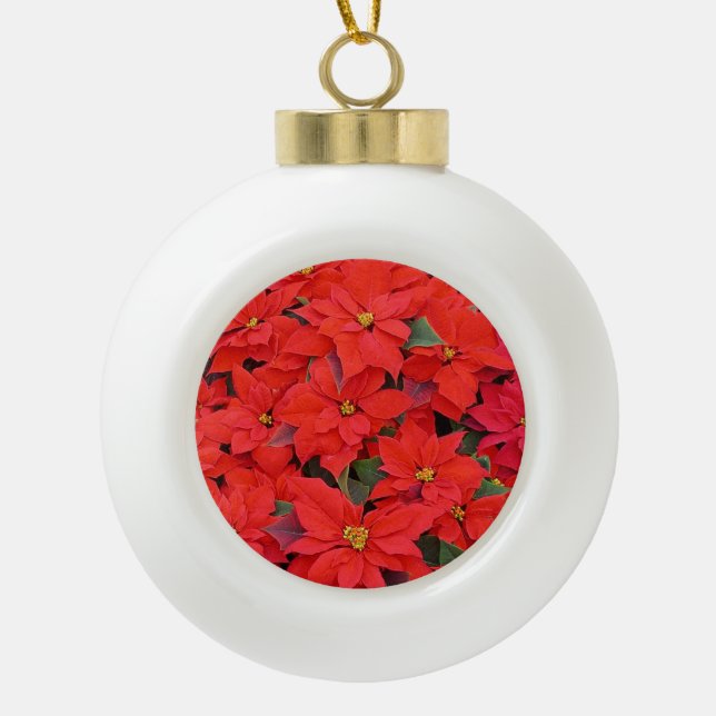 Boule En Céramique Red Poinsettias I Christmas Holiday Floral Photo (Devant)