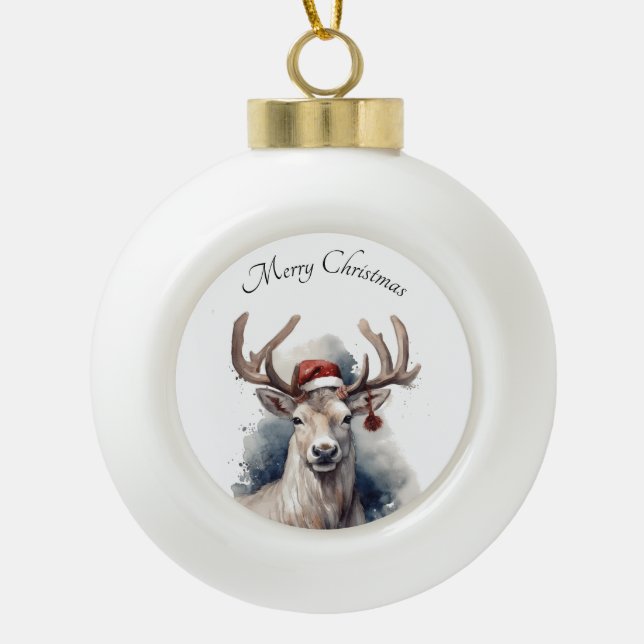 Boule En Céramique Reindeer de Noël, personnalisable (Devant)