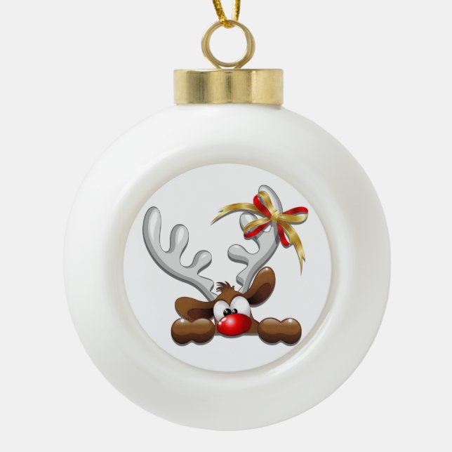 Boule En Céramique Reindeer Puzzled drôle Caractère de Noël (Devant)