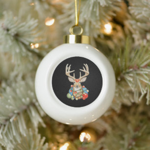Boule En Céramique Renne Cerf Noël Xmas Lumières Saison des Fêtes