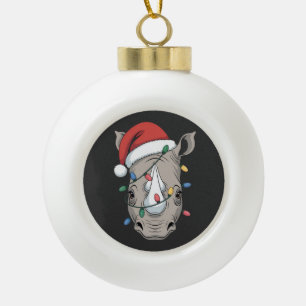 Boule En Céramique Rhinocéros enveloppé dans l'animal de Noël Santa H