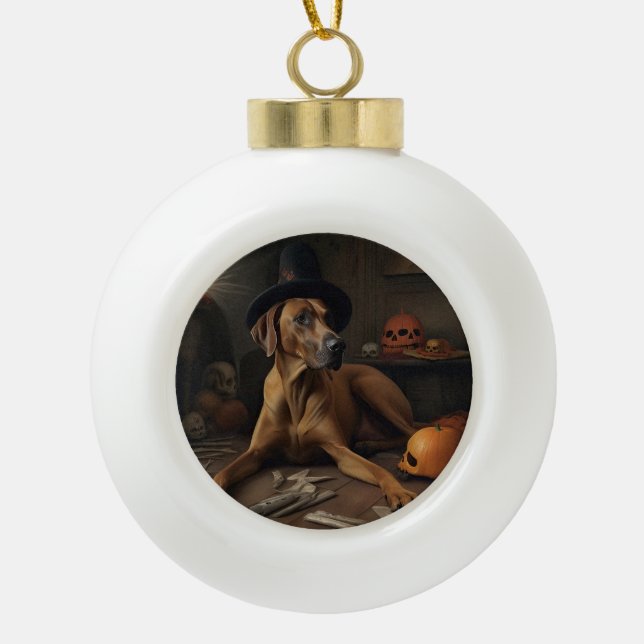 Boule En Céramique Rhodesian Ridgeback Citrouilles Halloween effrayan (Devant)