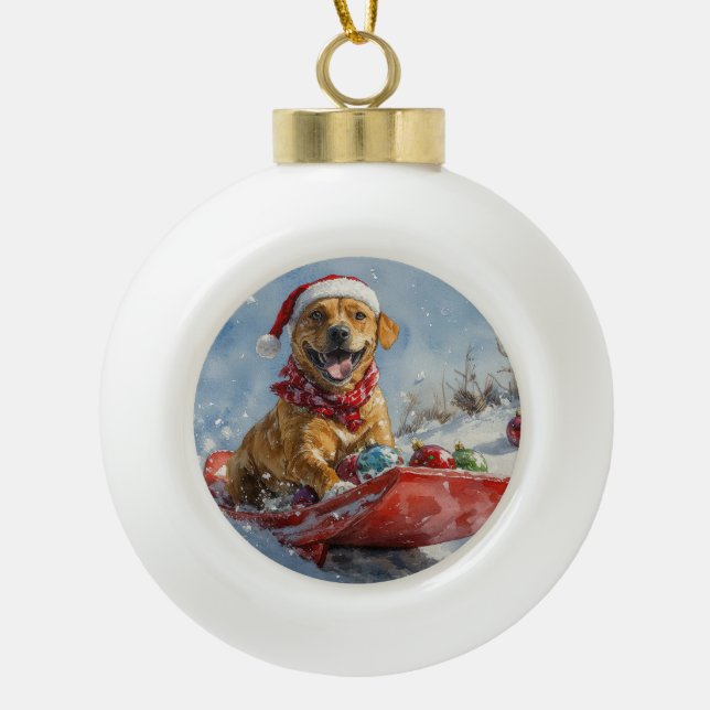 Boule En Céramique Rhodesian Ridgeback Dog dans Sledge Noël (Devant)