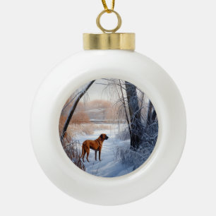 Boule En Céramique Rhodesian Ridgeback Laisser Neige Noël