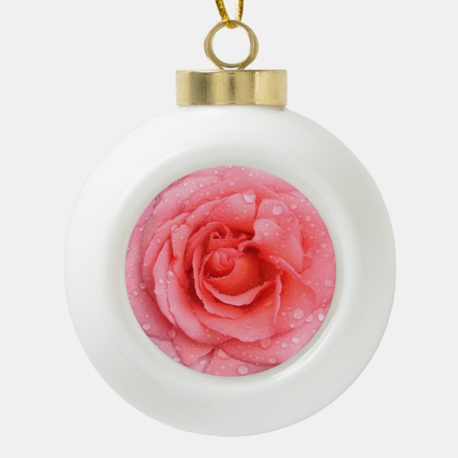 Boule En Céramique Romantique Rose rose rouge gouttes d'eau (Devant)
