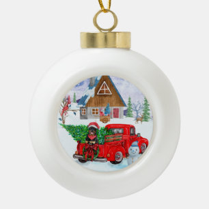 Boule En Céramique Rottweiler Chien en livraison Noël Camion Neige
