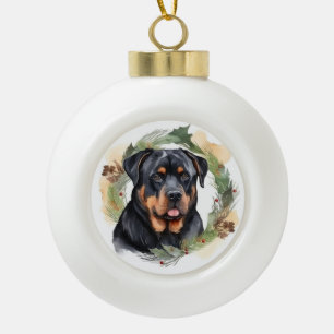 Boule En Céramique Rottweiler Christmas Wreath Festive Pup