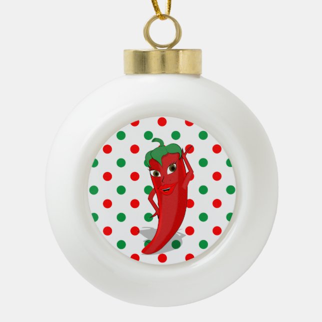 Boule En Céramique Rouge Hot Pepper Diva Rouge Vert Pois (Devant)