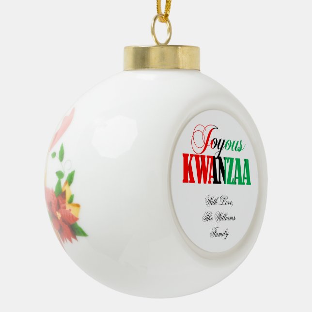 Boule En Céramique Rouge Noir Vert Kinara rayé Joyeux Kwanzaa (Gauche)