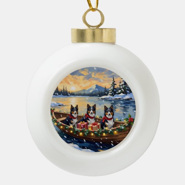 Boule En Céramique Rough Collie Christmas Boat Holiday (Devant)