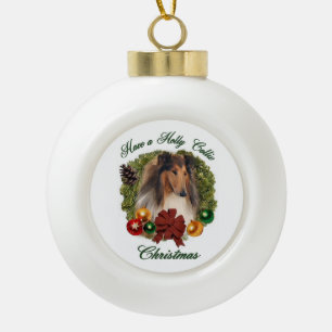 Boule En Céramique Rough Collie Noël