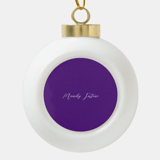 Boule En Céramique Royal Purple Plain Élégante Calligraphie minimalis (Devant)