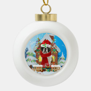 Boule En Céramique Saint Bernard chien avec cadeaux de Noël