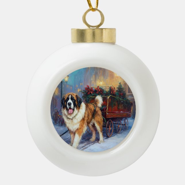 Boule En Céramique Saint Bernard Christmas Festive (Devant)